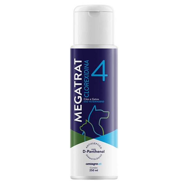 Antisséptico Dermatológico Megatrat Clorexidina 4 Para Cães e Gatos 250ml - Centagrovet