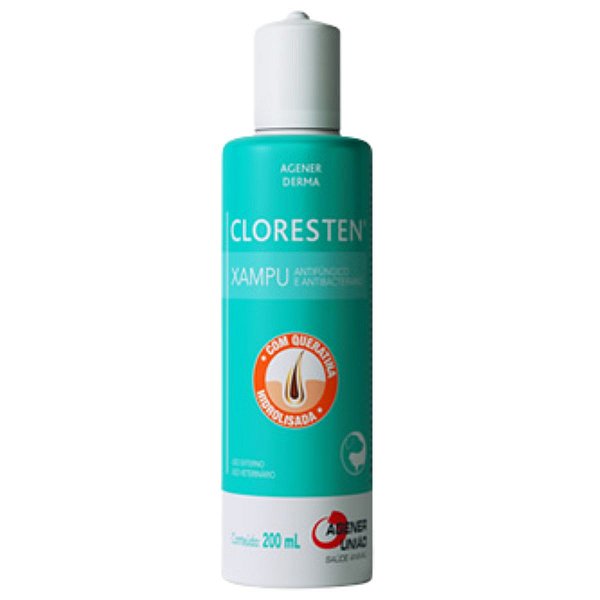 Shampoo Cloresten Antifúngico e Antibacteriano - Antisséptico, Hidrata e Fortalece Pelos e Pele