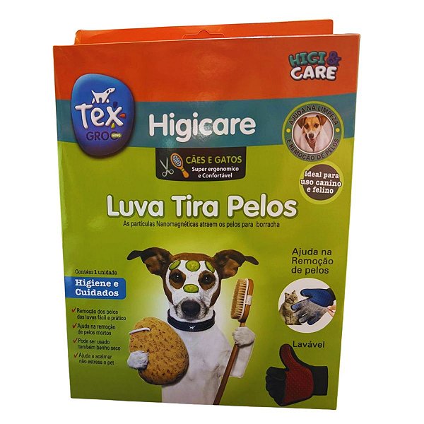 Luva Magnética Tira Pelos Lavável para Cães e Gatos - Higicare - Limpeza e Remoção dos Pelos