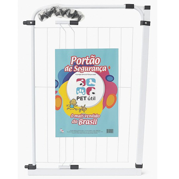 Portão de Segurança para Cães, Bebês ou Crianças 60cm Mais Extensor de 10cm - Porta Até 70cm