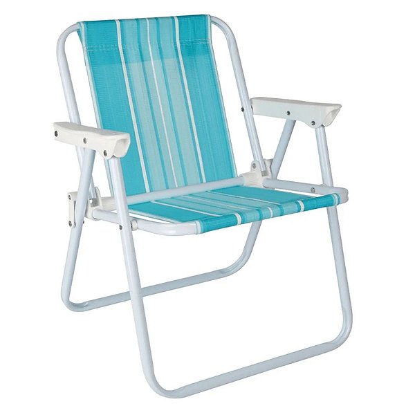 Cadeira de Praia Infantil Mor Aço Carbono Cor Azul - Alta, com Braços, para Criança até 30Kg