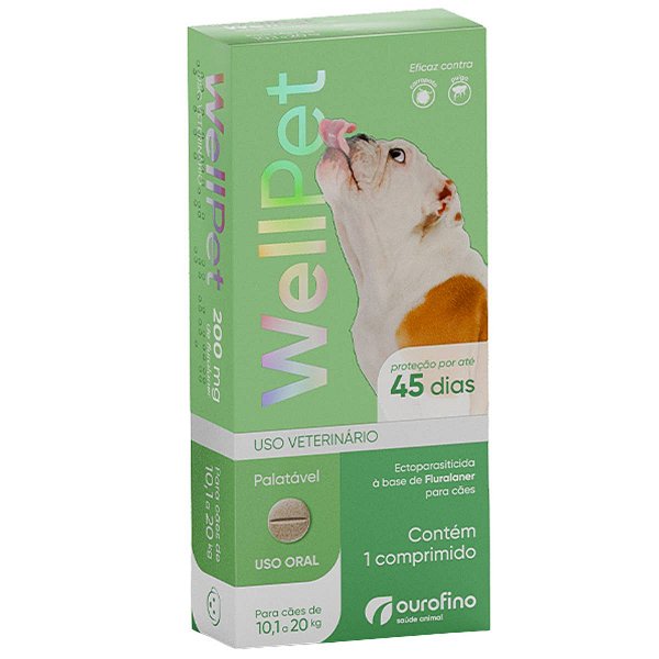 WellPet Comprimido Antipulgas e Carrapatos Cães de 10,1 a 20Kg - Ouro Fino