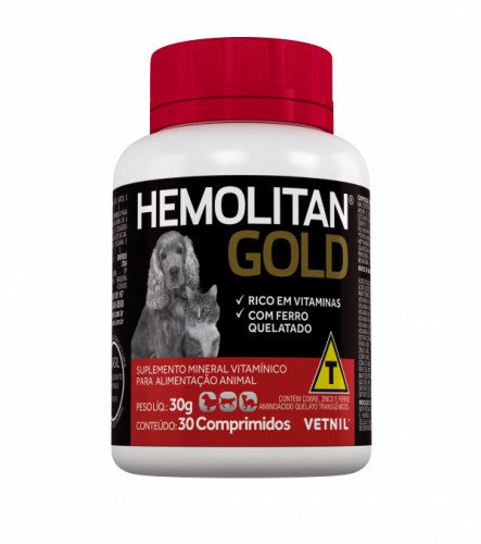 Hemolitan Gold 30 Comprimidos Vetnil Suplemento Vitamínico Para Cães e Gatos