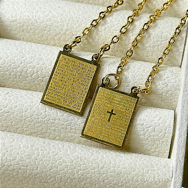 Escapulário Dourado Pai Nosso Quadrado - 75cm