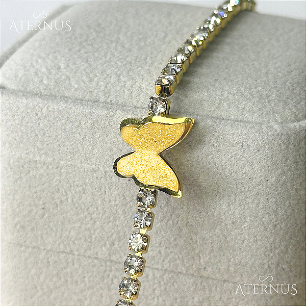 Pulseira Dourada Borboleta Cravejada