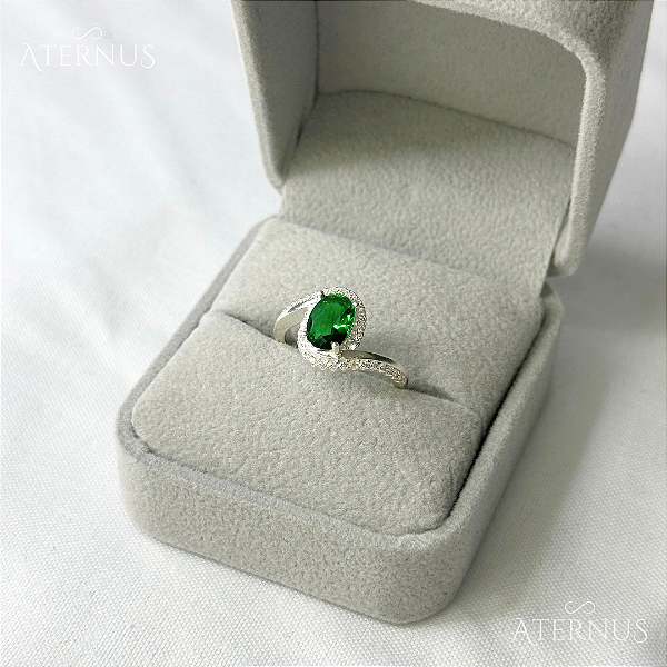 Anel Zircônia Oval Verde - Prata 925