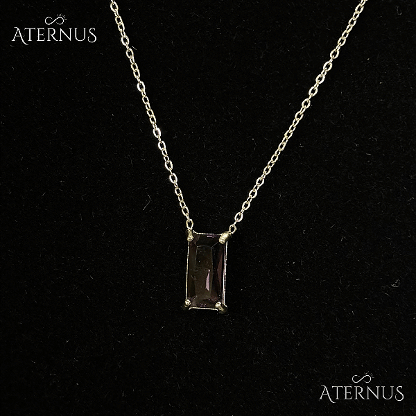Colar Retangulo Zirconia - Roxo