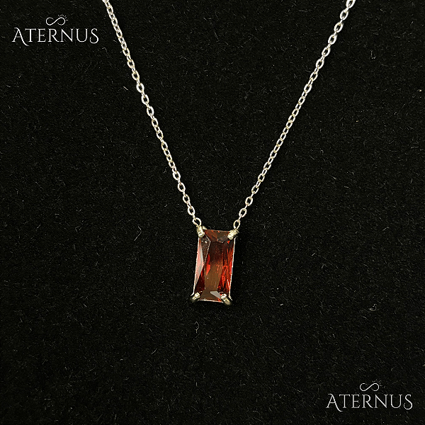 Colar Retangulo Zirconia - Vermelho