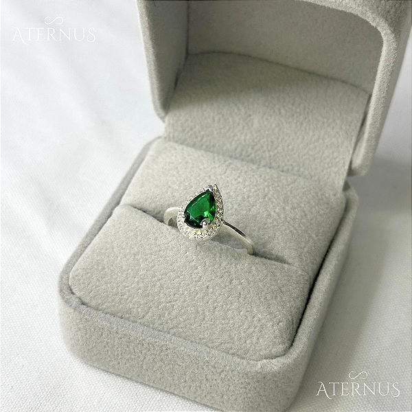 Anel Zicônia Gota Verde - Prata 925