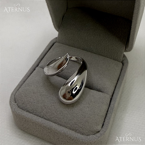 Anel Curvado Liso Ródio - Ajustável