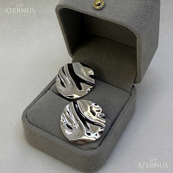 Brinco Circular Texturizado - Ródio