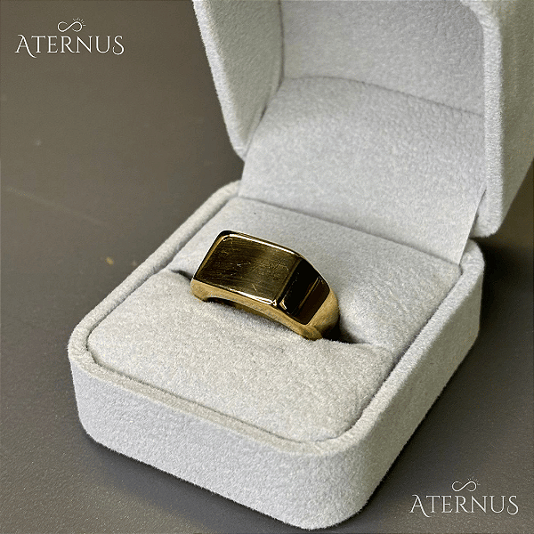 Anel de Sinete Quardado Dourado - Aço Inoxidável