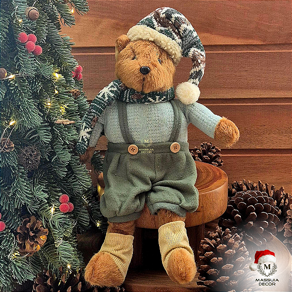 Urso de Gorro e Suspensório Menta