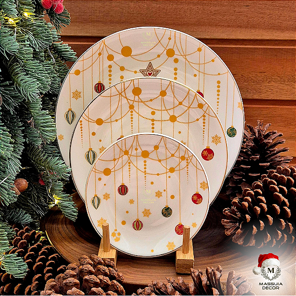 Jogo de Jantar em Porcelana Pingos de Natal