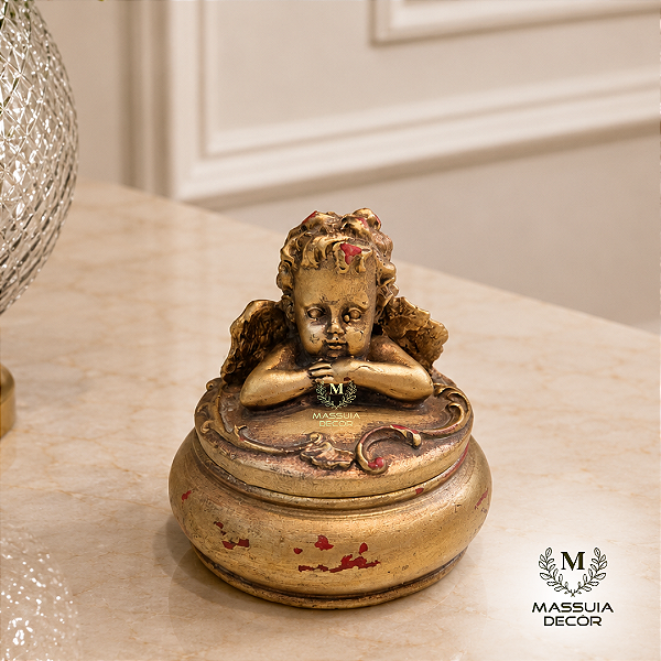 Caixa Decorativa Querubim Dourado