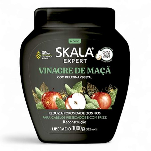 Skala Creme De Tratamento Vinagre De Maçã Cronograma Reconstrução P/ Cabelos Lisos e Com Frizz