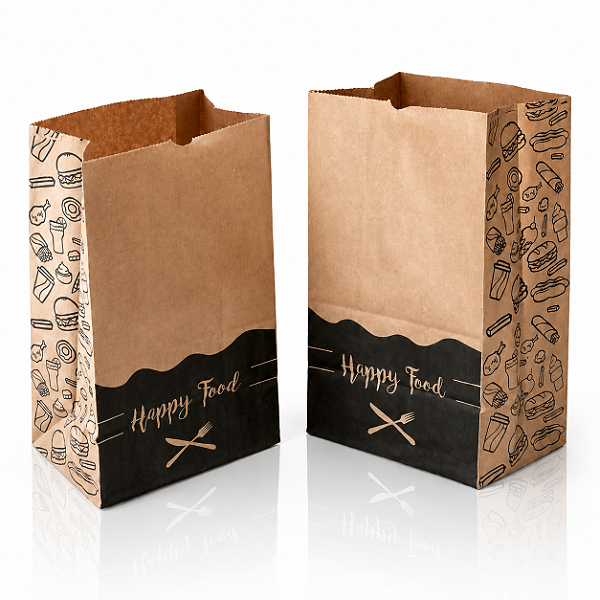 Kit 100 Sacos Kraft 18x28x11cm para Delivery - Happy Food