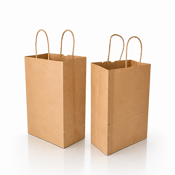 Kit 100 Sacolas Kraft com Alça Torcida 18x28x11cm para Delivery