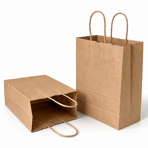 Kit 50 Sacolas Kraft com Alça Torcida 18x22x9cm para Delivery