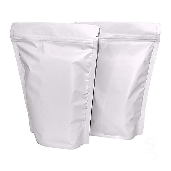 100 Embalagens Sacos Stand Up Pouch Branco Fosco Fecho Zip 21x28