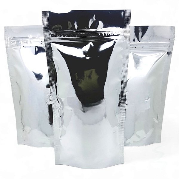 50 Sacos Stand Up Pouch Prata Fecho Zip Lock 29x41,5x12