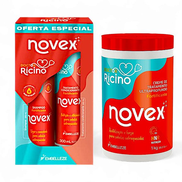 Kit Novex Doctor Rícino Shampoo+ Condicionador + Mascara de Tratamento 1kg