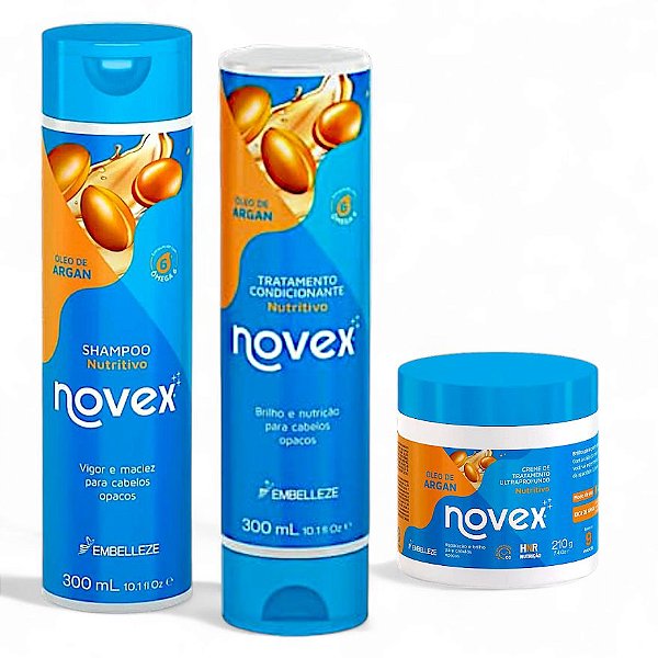 Kit Novex Óleo de Argan Shampoo + Condicionador + Creme de Tratamento 210g