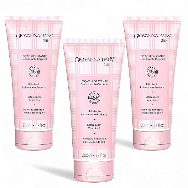 Loção Hidratante Desodorante Giovanna Classic 200ml 48h - Kit c/ 3 Unidades