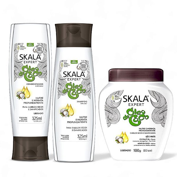 Kit Skala Óleo De Coco Condicionador + Shampoo + Creme de Tratamento