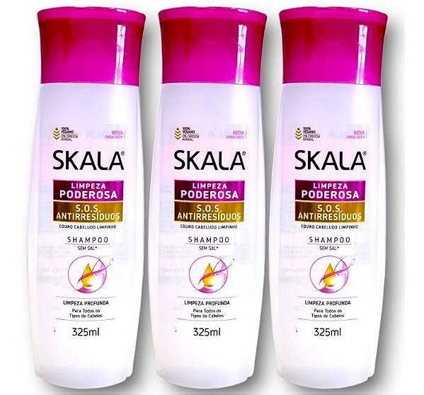 Skala Shampoo Antirresíduos Limpeza Profunda 325ml 3unid