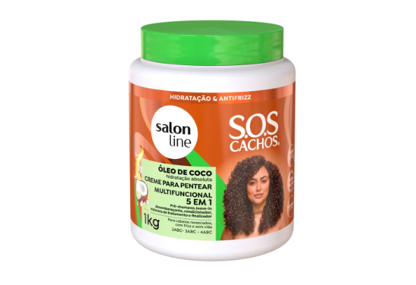 Creme Para Pentear 5 em 1 SOS Cachos Óleo de Coco Salon Line 1kg