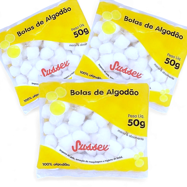 Algodão Bolinha Branca Sussex 50g - Kit c/ 3 pacotes