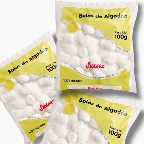 Algodão Bolinha Branca Sussex 100g Kit c/3 Pacotes