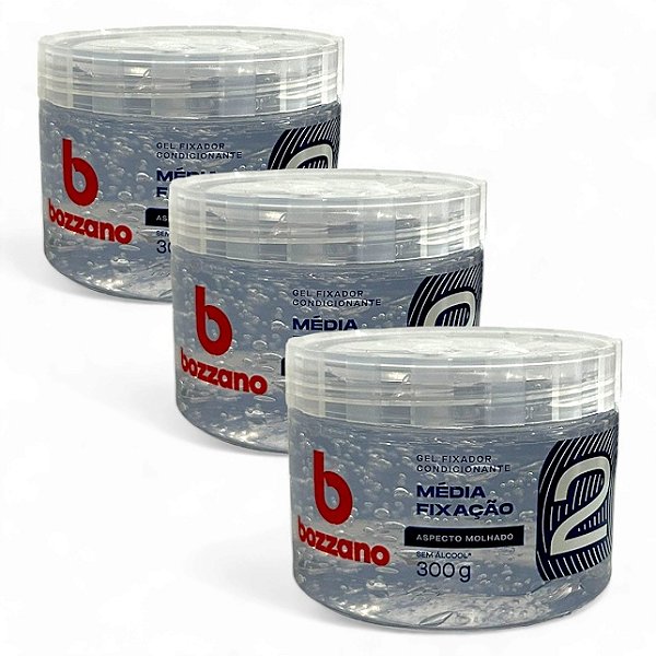 Kit 3x Bozzano Gel Condicionante - Média Fixação Fator 2 com Efeito Molhado 300g