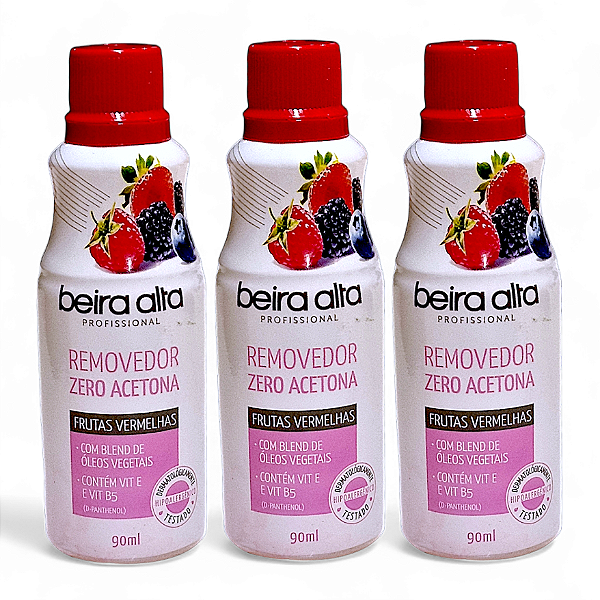 Removedor Esmalte Beira Alta 90ml Frutas Vermelhas Kit C/3