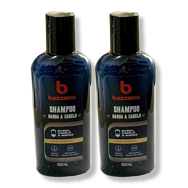 Kit 2x Shampoo 3 em 1 Bozzano para Cabelo, Barba e Bigode 200ml - Limpeza Profunda e Maciez Diária
