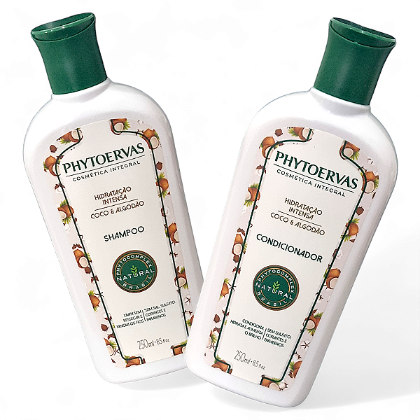 Kit Phytoervas Hidratação Intensa: Shampoo e Condicionador Coco & Algodão - 250ml Cada
