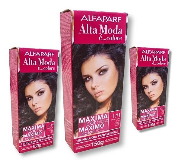 Kit Alta Moda 1.11 Preto Azulado Coloração Creme (3 Unidades) Alfaparf