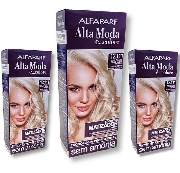 Kit Alta Moda 12.111 Matizador Louro Platina Cinza Sem Amônia (3 unidades)