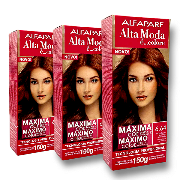 Kit Alta Moda 6.64 Louro Escuro Vermelho Acobreado Coloração Creme (3 Unidades) Alfaparf