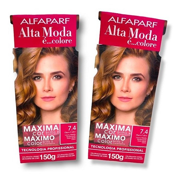 Kit Alta Moda 7.4 Louro Médio Acobreado Coloração Creme (2 unidades) Alfaparf