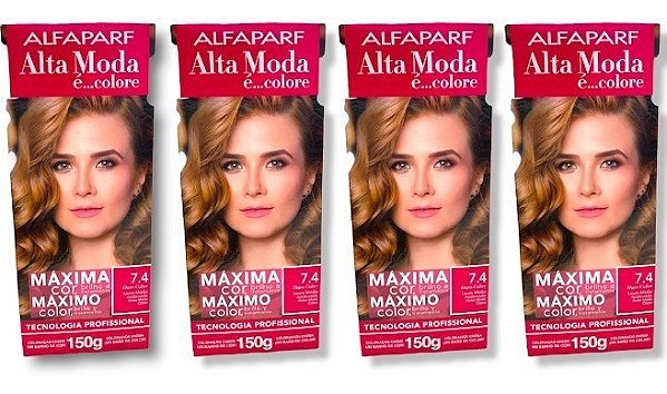 Kit Alta Moda 7.4 Louro Médio Acobreado Coloração Creme (4 unidades) Alfaparf