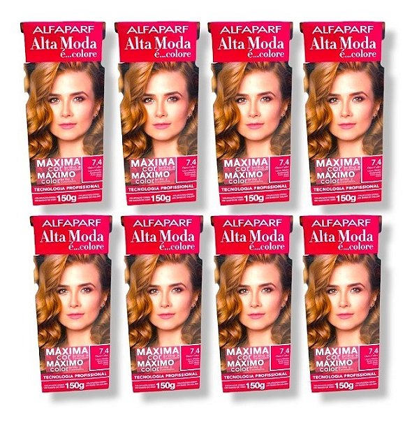 Kit Alta Moda 7.4 Louro Médio Acobreado Coloração Creme (8 unidades) Alfaparf