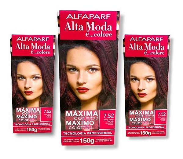 Kit Alta Moda 7.52 Vinho Médio Marsala Coloração Creme (3 unidades) Alfaparf