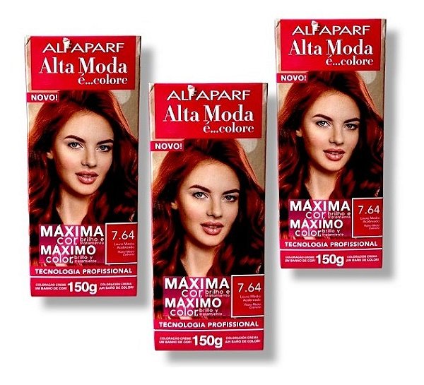 Kit Alta Moda 7.64 Louro Médio Acobreado Coloração Creme (3 unidades) Alfaparf