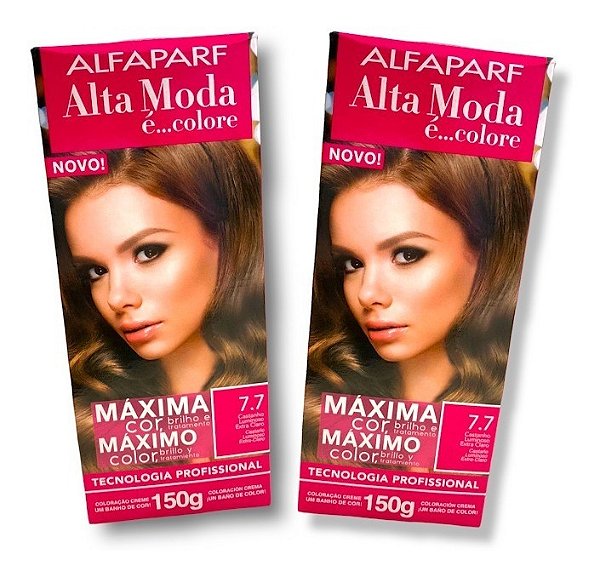 Kit Alta Moda 7.7 Castanho Luminoso Extra Claro Coloração Creme (2 Unidades)