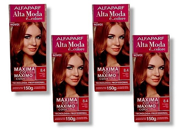 Kit Alta Moda 8.4 Louro Claro Acobreado Coloração Creme (4 unidades) Alfaparf