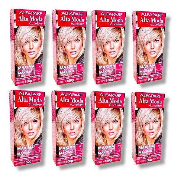 Kit Alta Moda 9.1 Louro Claríssimo Cinza Coloração Creme (8 unidades) Alfaparf