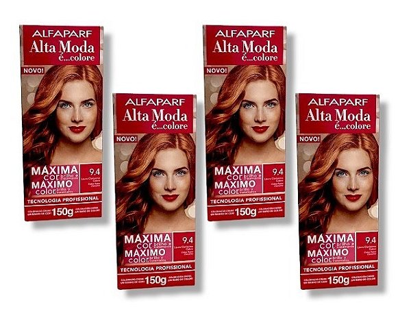 Kit Alta Moda 9.4 Louro Claríssimo Acobreado Coloração Creme (4 unidades) Alfaparf