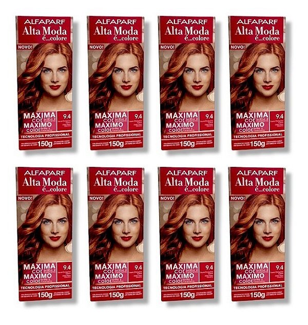 Kit Alta Moda 9.4 Louro Claríssimo Acobreado Coloração Creme (8 unidades) Alfaparf